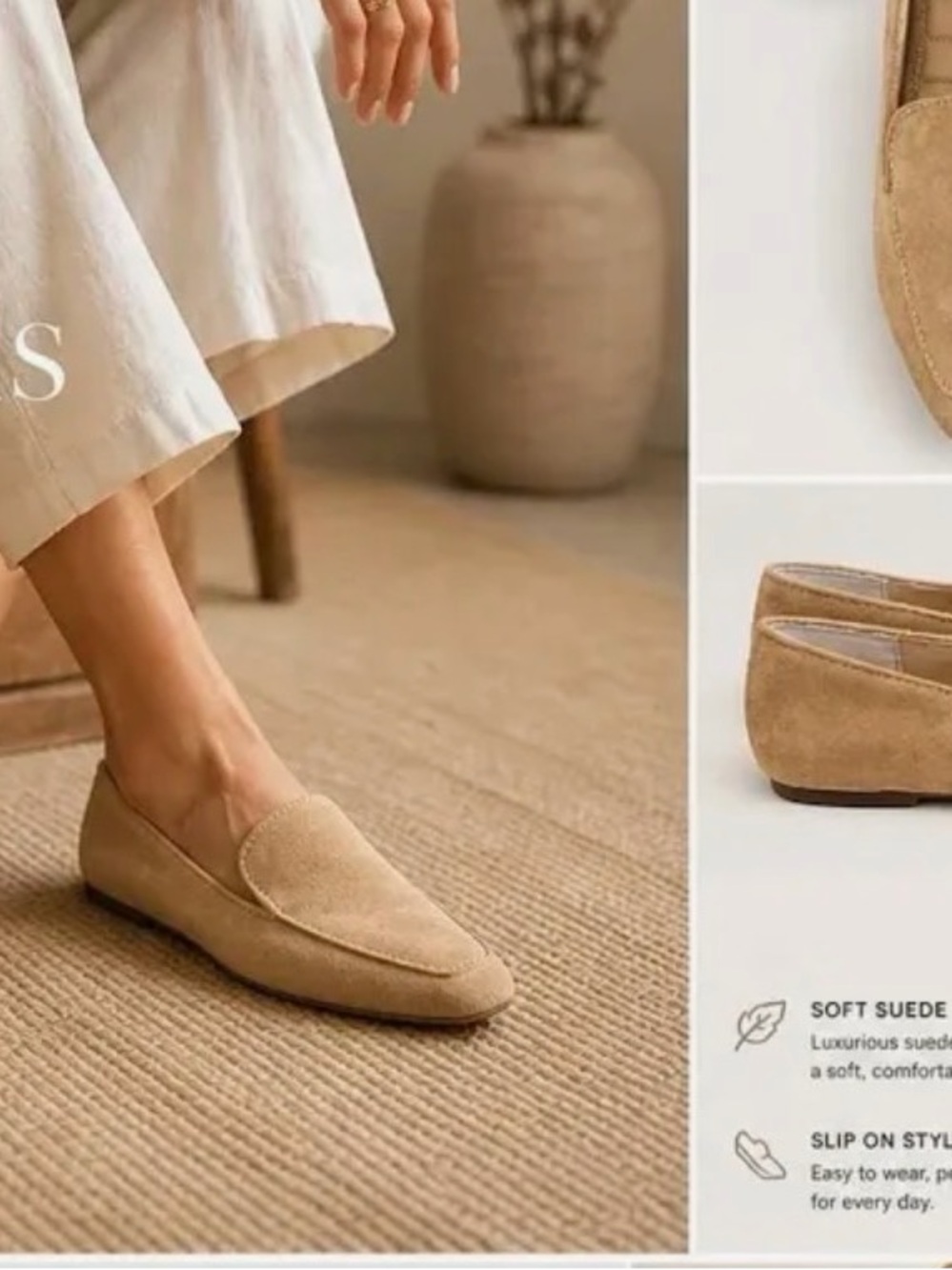 Tahari Womens Tan Suede Tacey Slip-On Loafers size 7.5 M. Classic